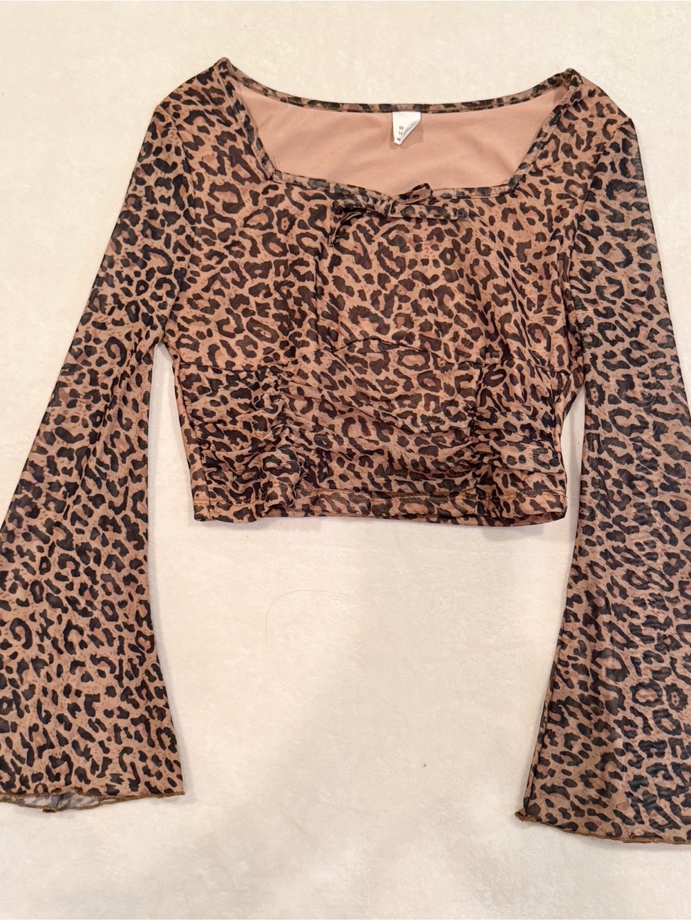 10 girls Leopard Print Long Sleeve Crop Top - Brown